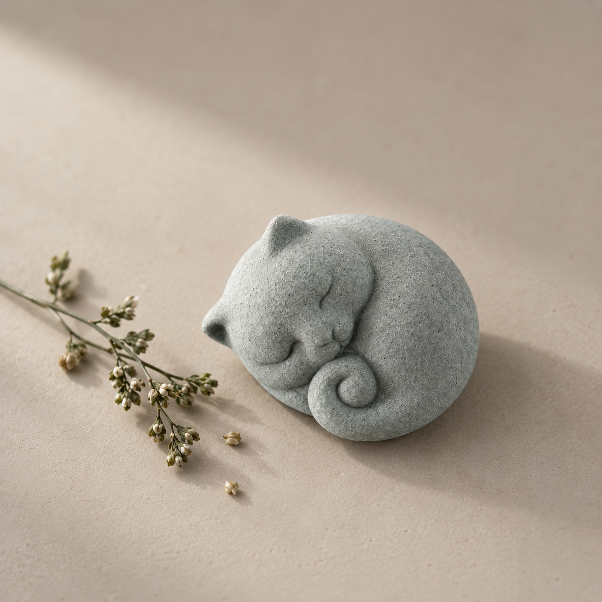 Cat Tea Pet, Green Sandstone, 3 × 4.8 cm