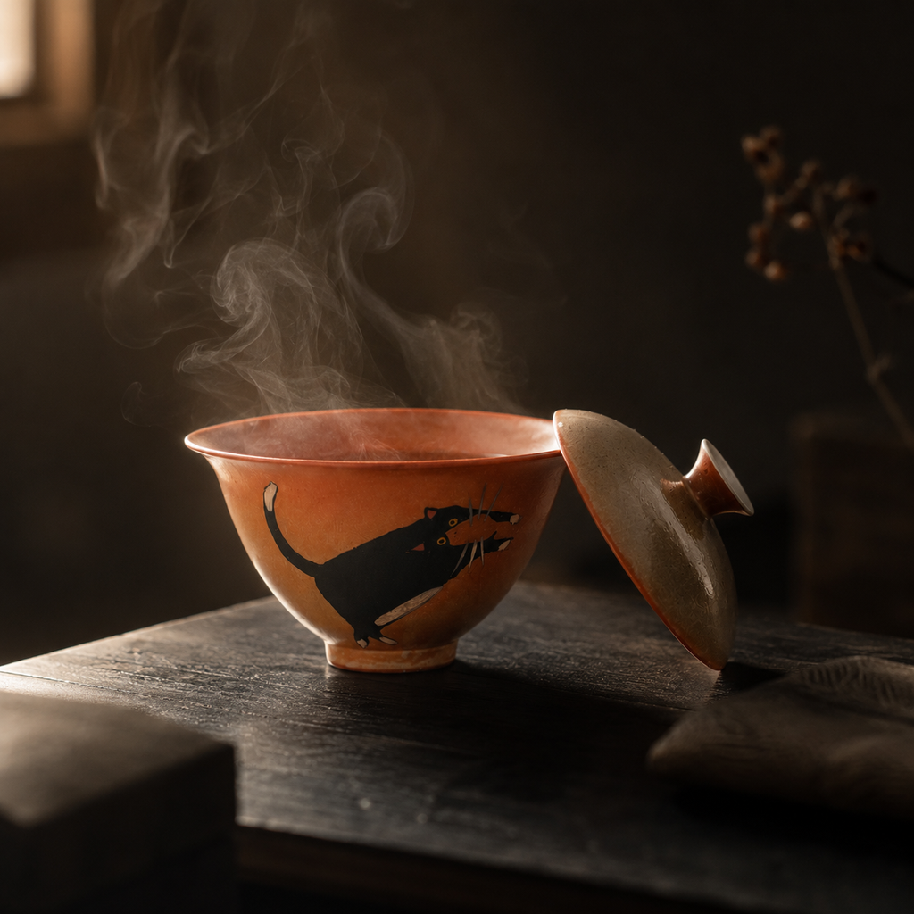 Black Cat Gaiwan, Ceramic and Glaze, 130 ml