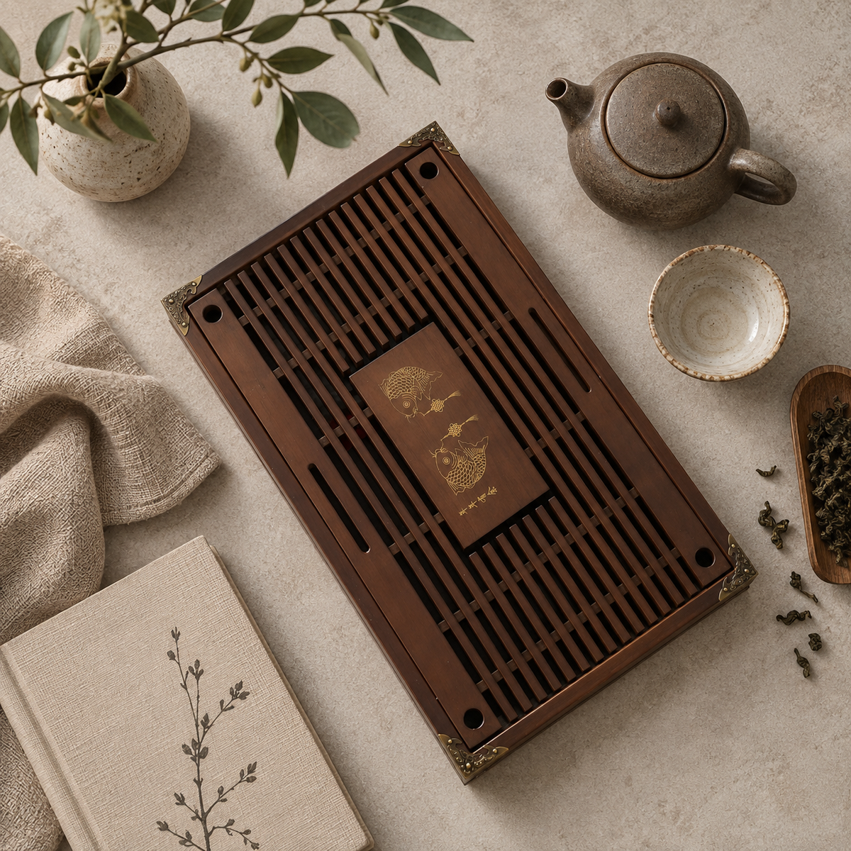 Fish Tea Tray, Pear Wood, 43 × 28 × 6 cm