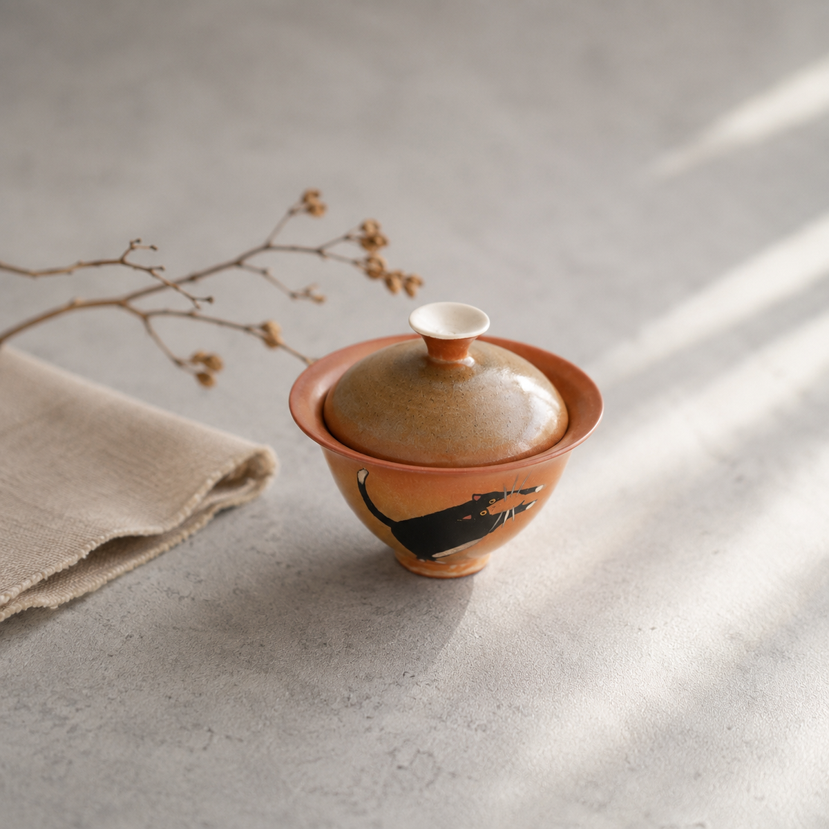 Black Cat Gaiwan, Ceramic and Glaze, 130 ml
