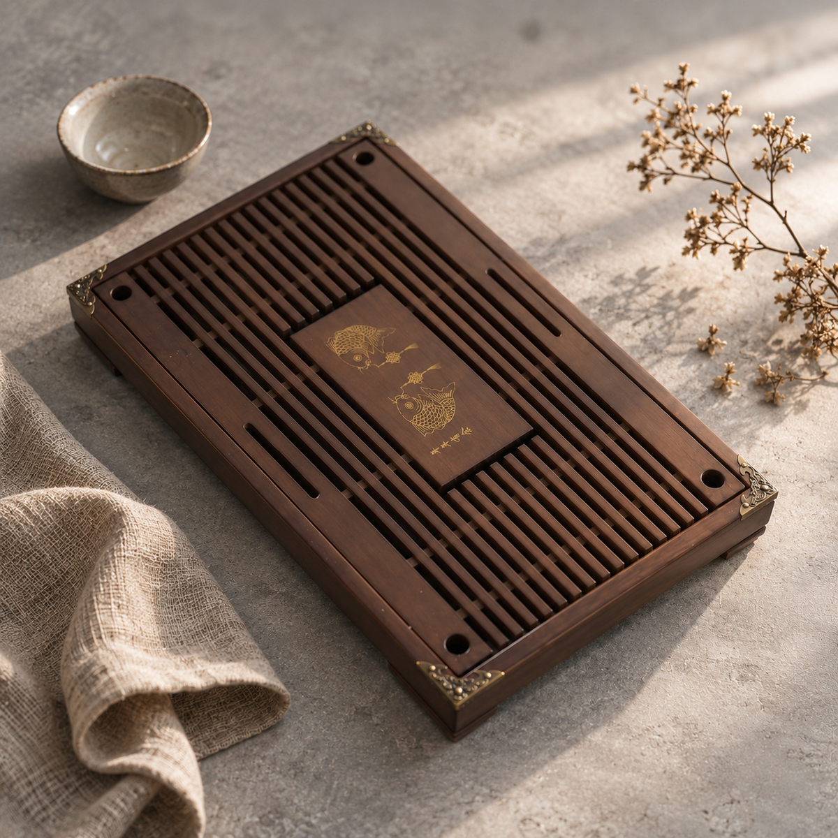 Fish Tea Tray, Pear Wood, 43 × 28 × 6 cm