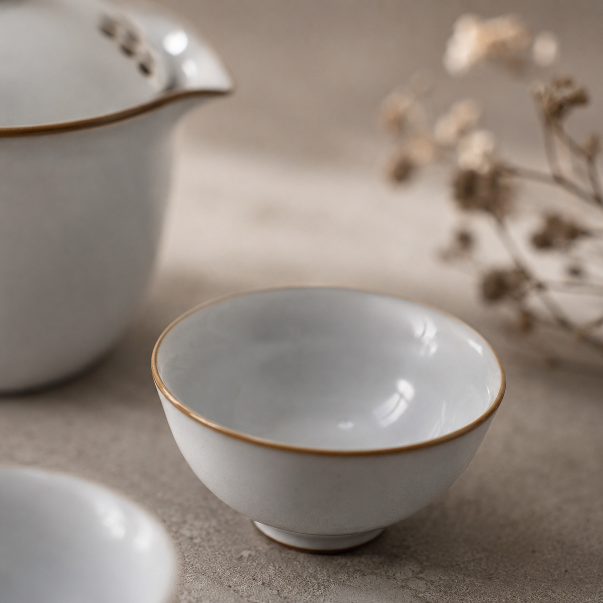 Bai Ru Ru Yao Tea Set, Shiboridashi 225 ml and 3 Tea Bowls, 55 ml