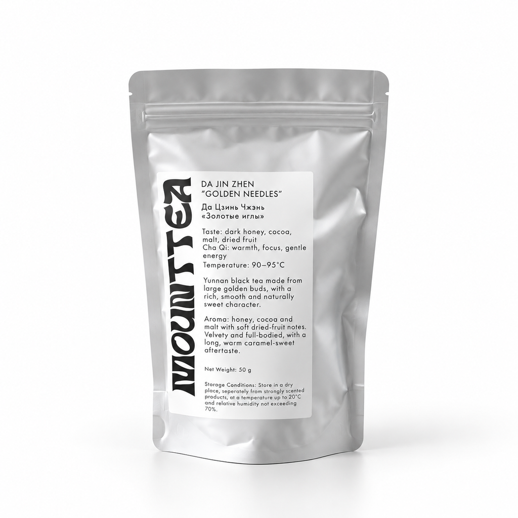 MOUNTTEA Da Jin Zhen Wang tea pouch on a white background
