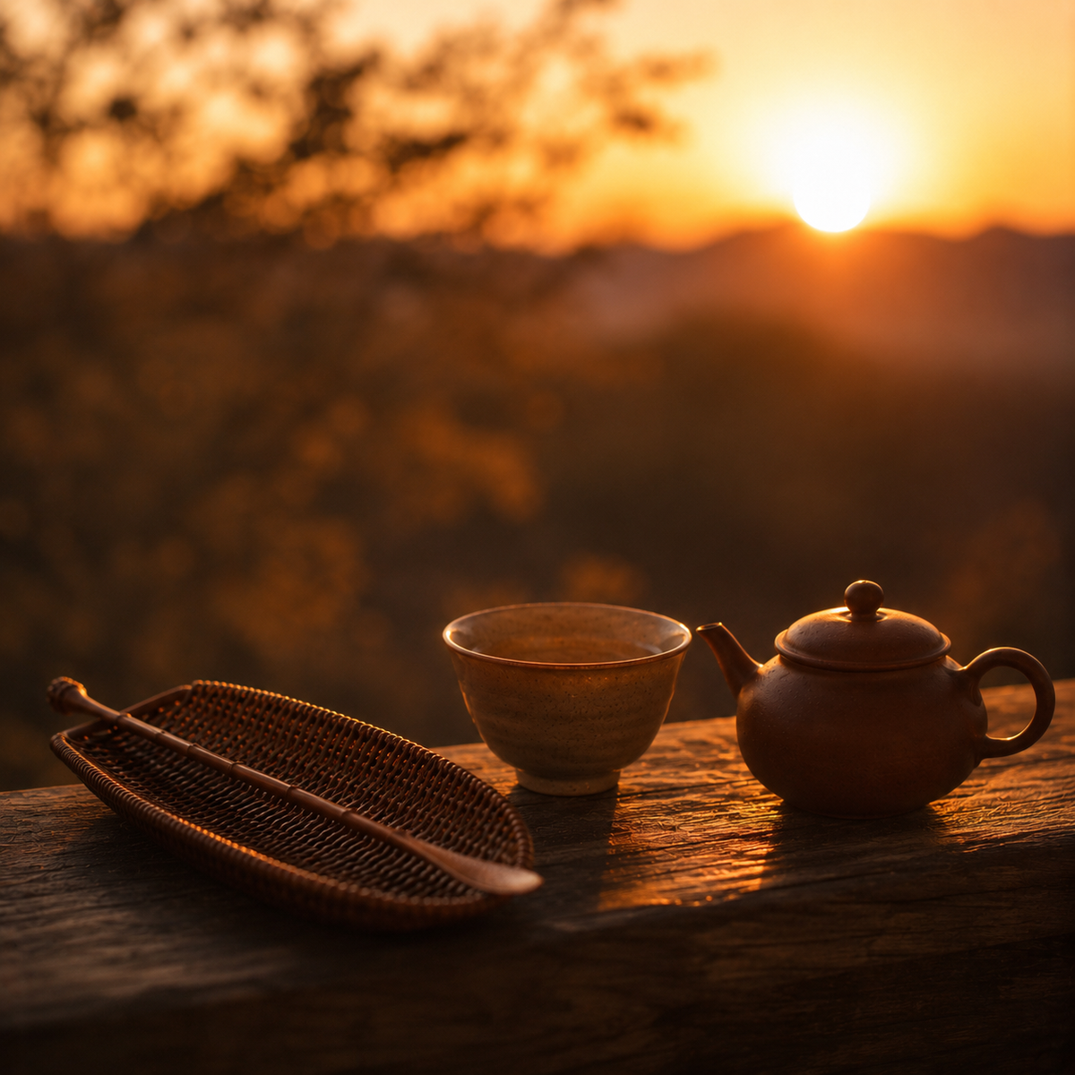 Copper Tea Presentation Tray with Spoon