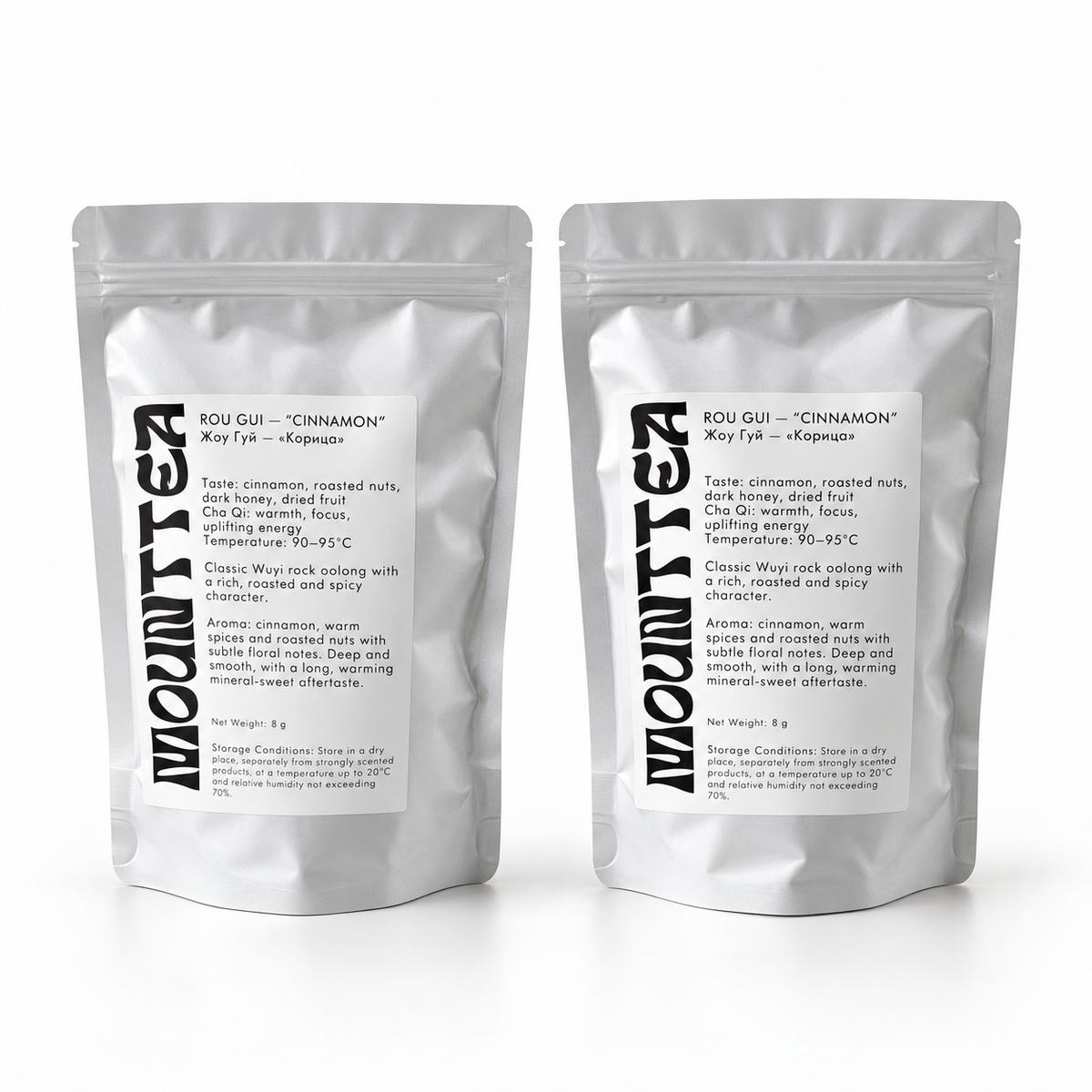 Two MOUNTTEA Rou Gui Wuyi oolong tea pouches