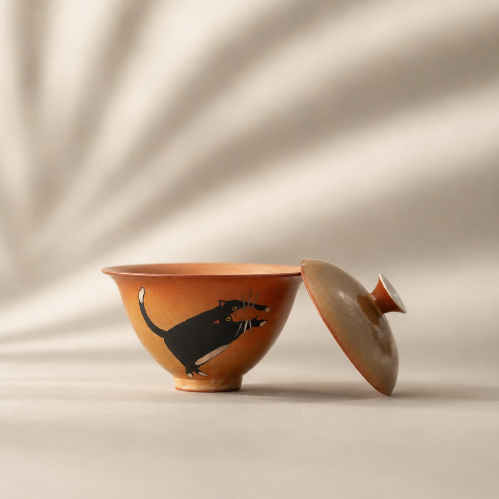 Black Cat Gaiwan, Ceramic and Glaze, 130 ml