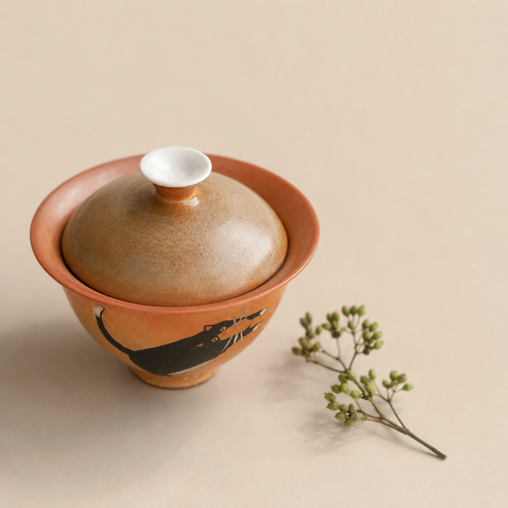 Black Cat Gaiwan, Ceramic and Glaze, 130 ml