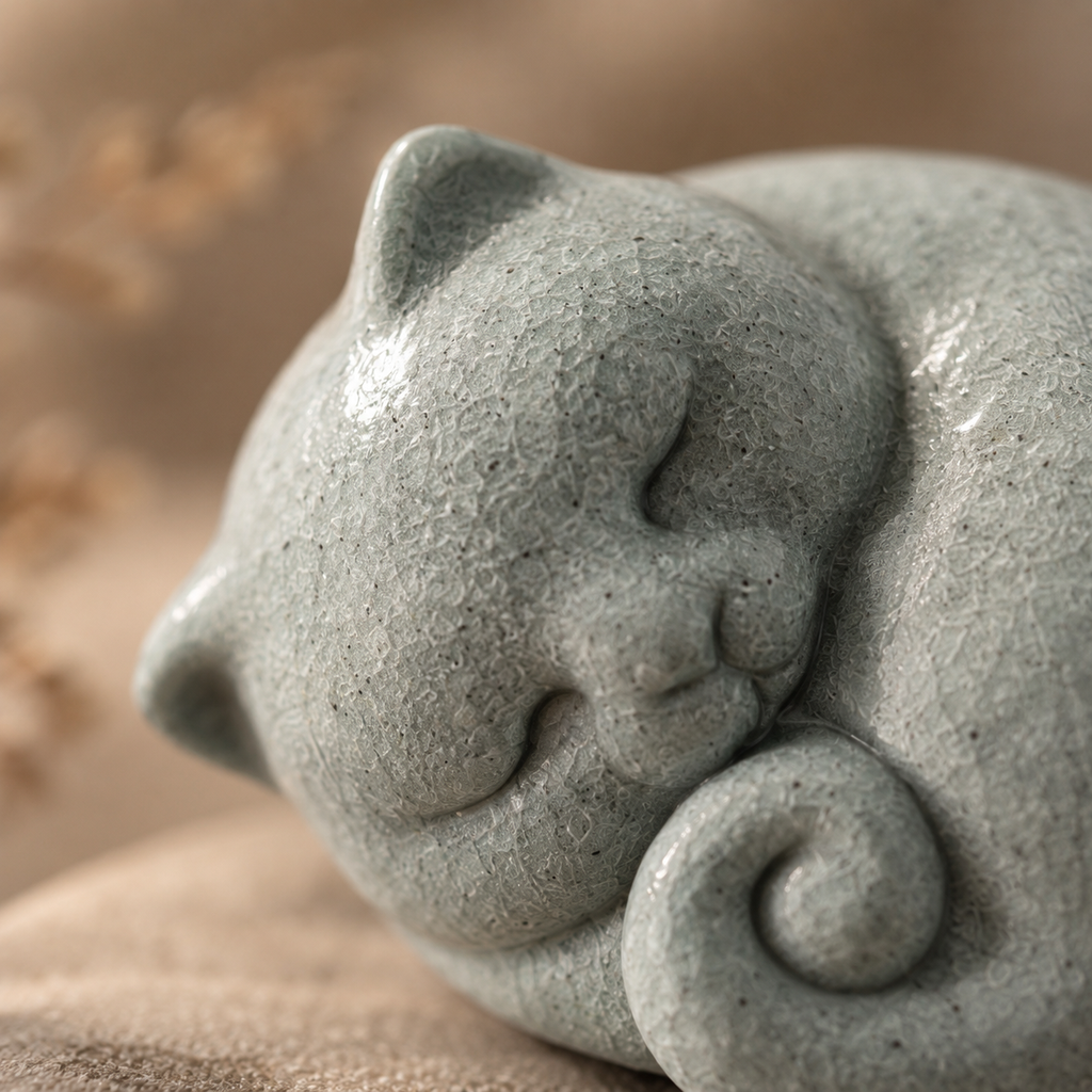 Figura de chá «Gato», arenito verde, 3 × 4,8 cm