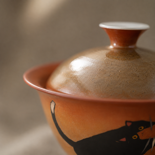 Black Cat Gaiwan, Ceramic and Glaze, 130 ml