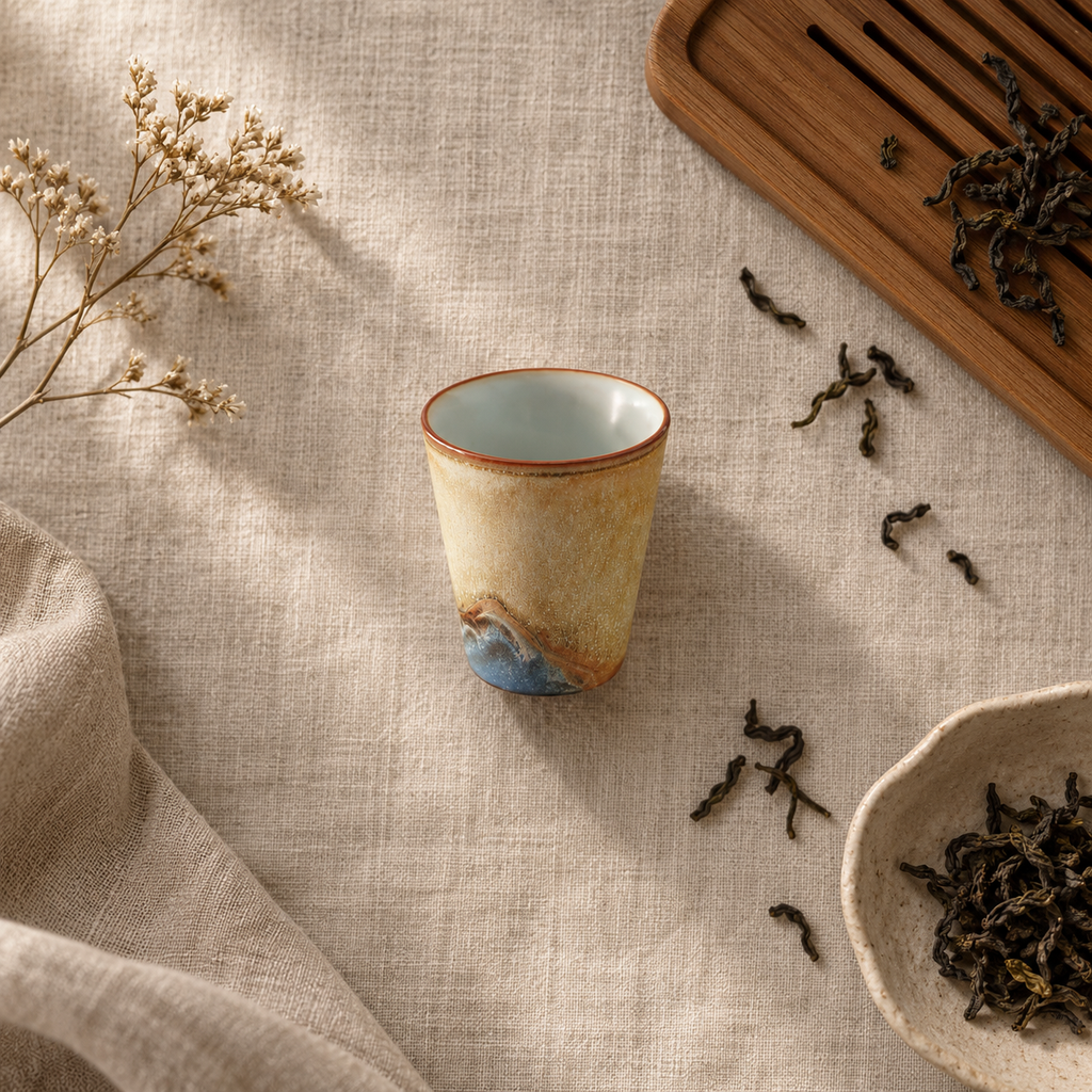 Mountain Landscape Tea Bowl, Ceramic and Glaze, 30 ml