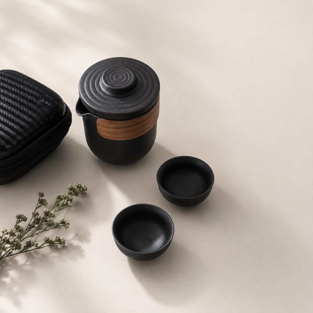 Conjunto de chá de viagem, cerâmica