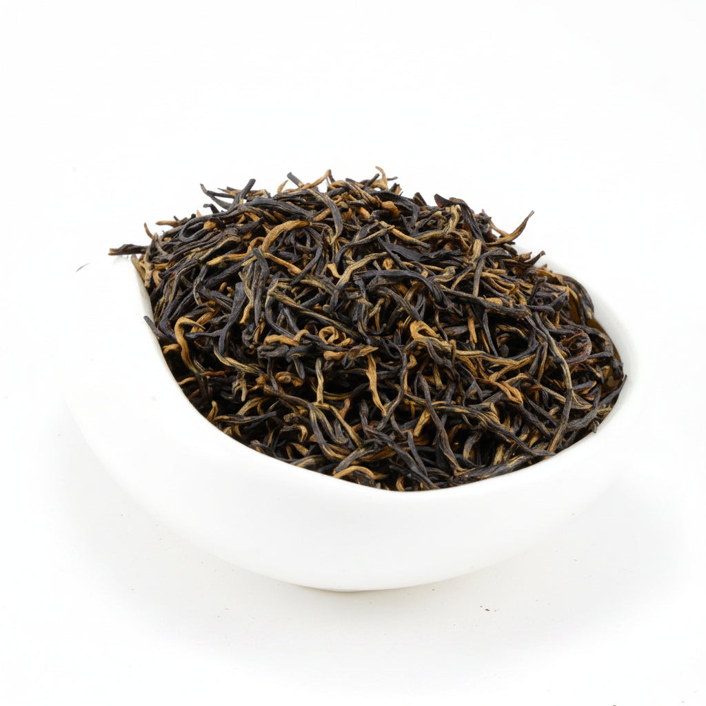 Jin Jun Mei Golden Eyebrows loose leaf Red Tea with dark leaves and golden tea buds